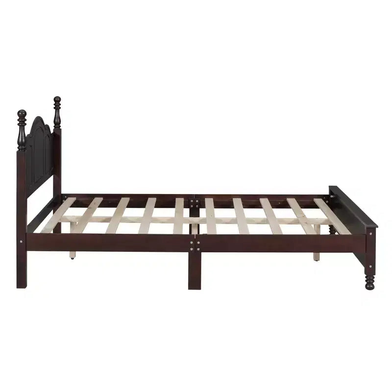 Retro Platform Bed Frame Wood Platform Bed with Headboard for Bedroom