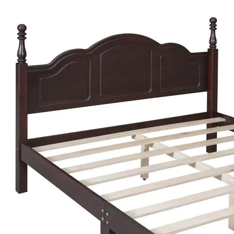 Retro Platform Bed Frame Wood Platform Bed with Headboard for Bedroom
