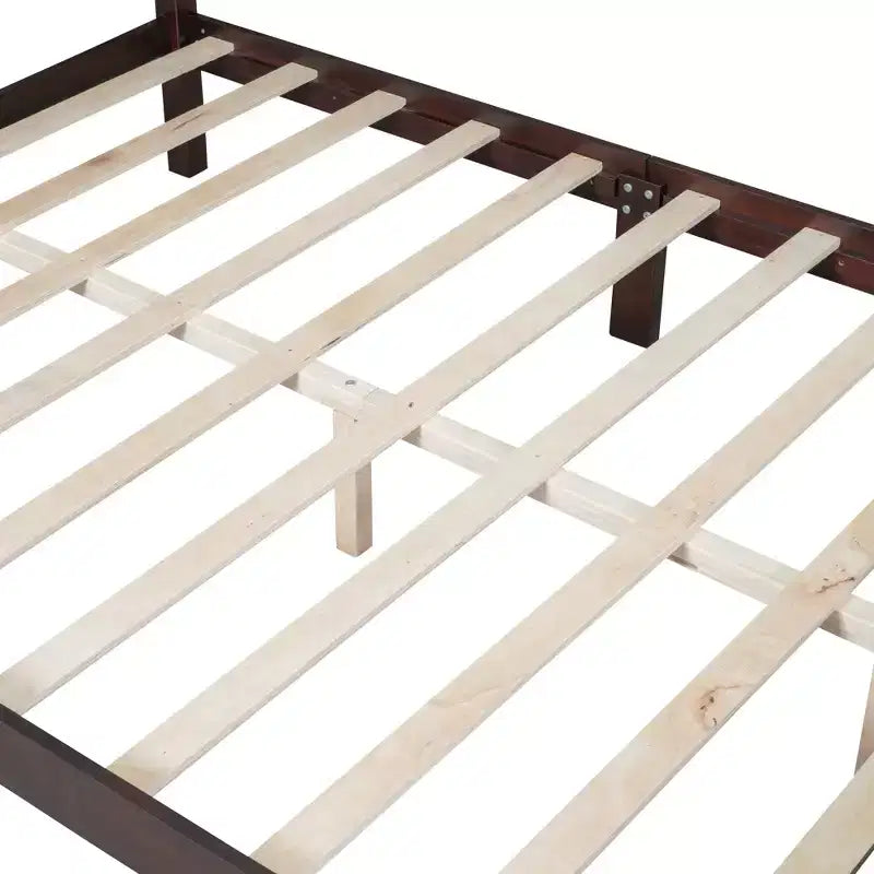 Retro Platform Bed Frame Wood Platform Bed with Headboard for Bedroom