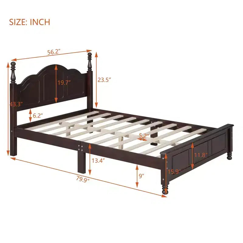 Retro Platform Bed Frame Wood Platform Bed with Headboard for Bedroom