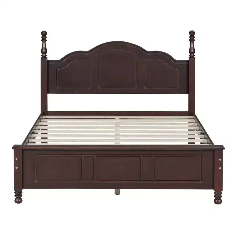 Retro Platform Bed Frame Wood Platform Bed with Headboard for Bedroom