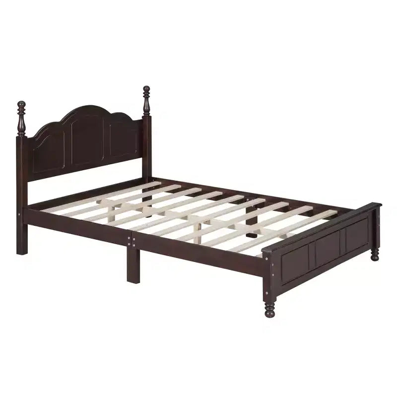 Retro Platform Bed Frame Wood Platform Bed with Headboard for Bedroom