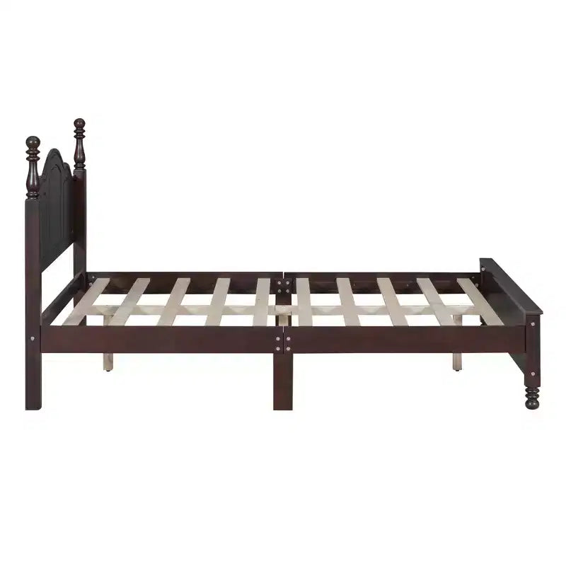 Retro Platform Bed Frame Wood Platform Bed with Headboard for Bedroom