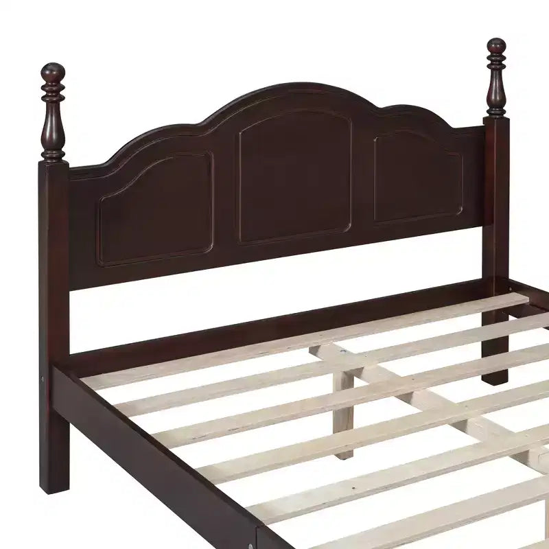 Retro Platform Bed Frame Wood Platform Bed with Headboard for Bedroom