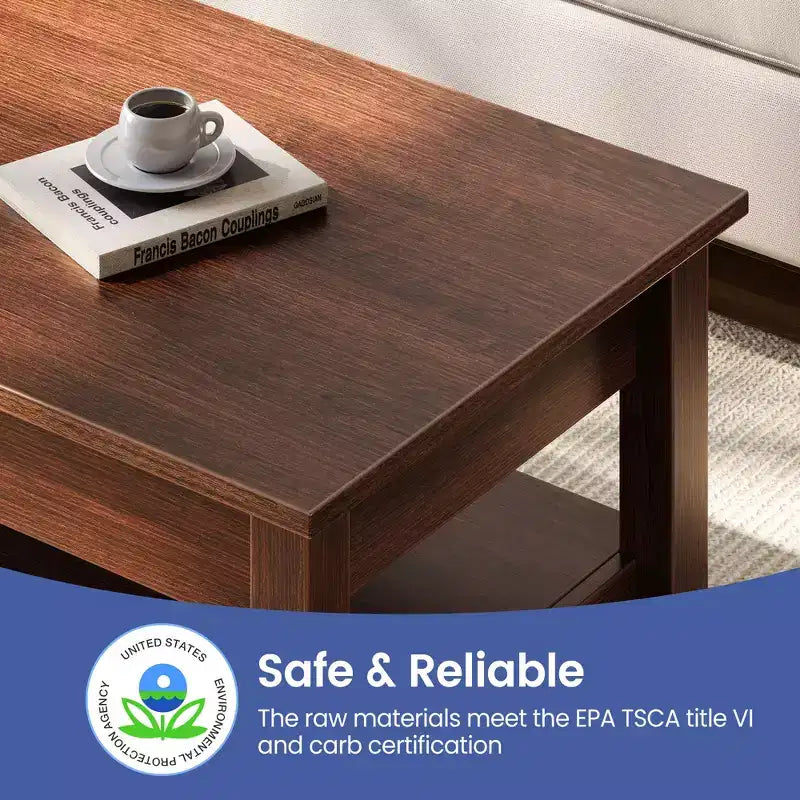 Greenstell Vintage Solid Wood Gas Pressure Lift Coffee Table with Drawers and Hidden Compartments for Storage