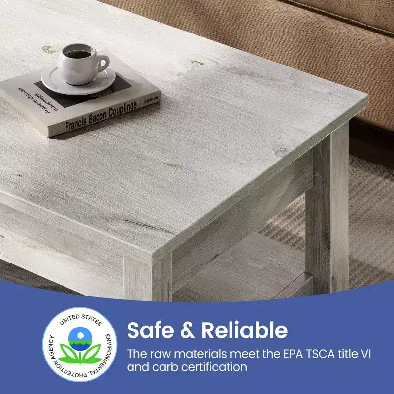 Greenstell Vintage Solid Wood Gas Pressure Lift Coffee Table with Drawers and Hidden Compartments for Storage