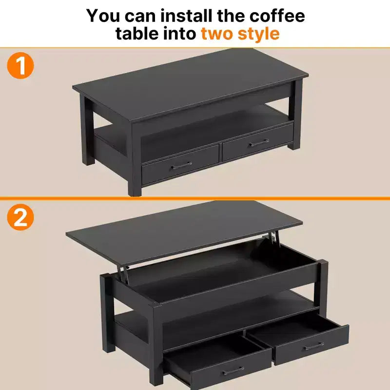 Greenstell Vintage Solid Wood Gas Pressure Lift Coffee Table with Drawers and Hidden Compartments for Storage
