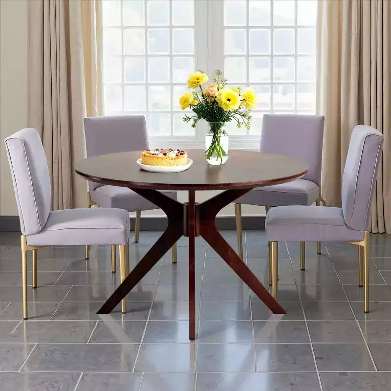 MAYEERTY 31.5 Small Round Dining Tulip Table, Wood Top, Metal Base, Seats 2-4, Black