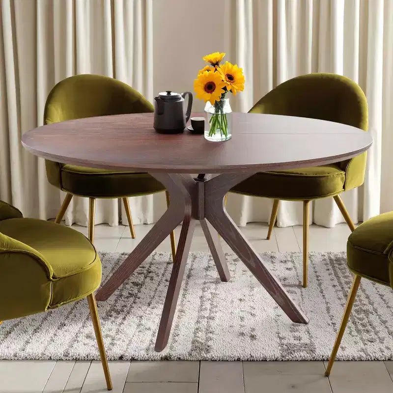 MAYEERTY 31.5 Small Round Dining Tulip Table, Wood Top, Metal Base, Seats 2-4, Black