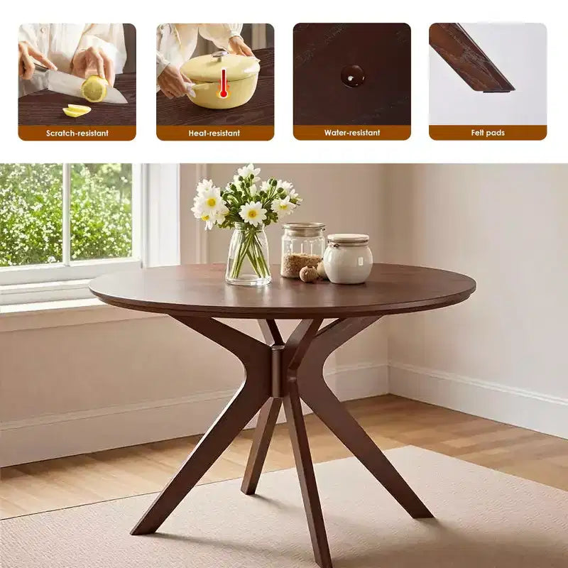 MAYEERTY 31.5 Small Round Dining Tulip Table, Wood Top, Metal Base, Seats 2-4, Black
