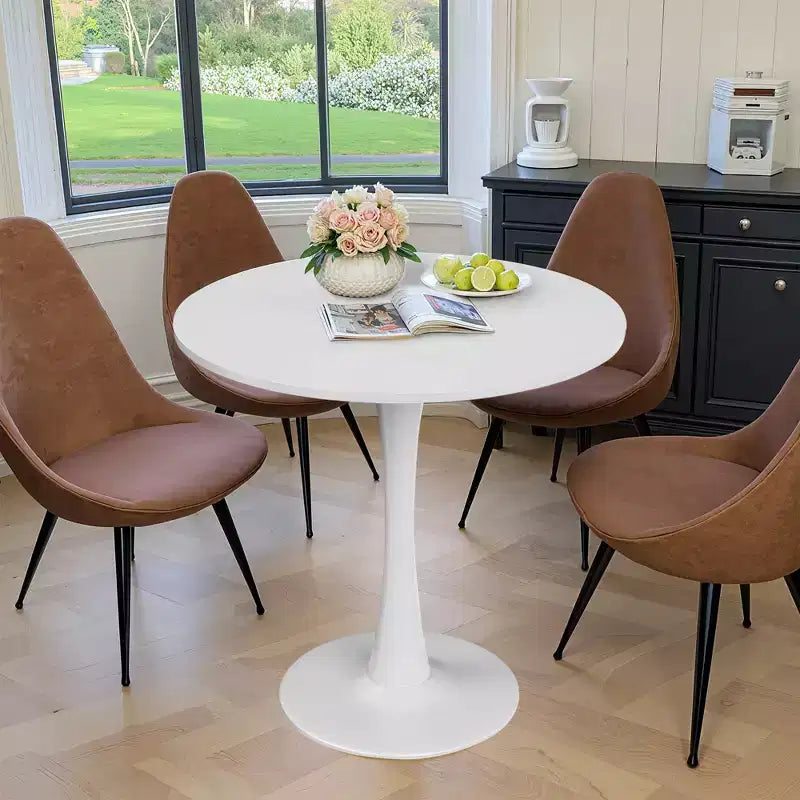 MAYEERTY 31.5 Small Round Dining Tulip Table, Wood Top, Metal Base, Seats 2-4, Black