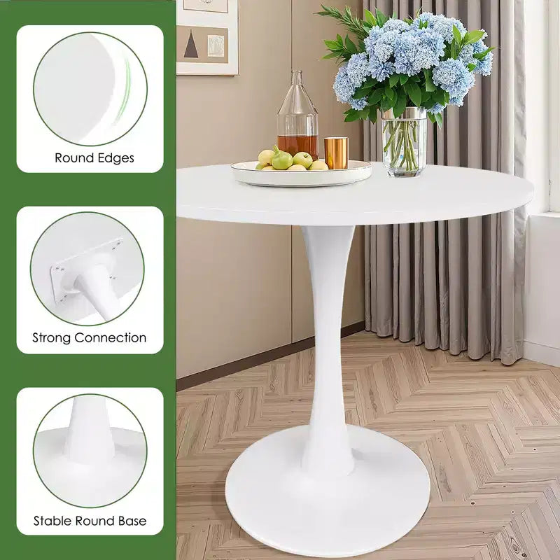 MAYEERTY 31.5 Small Round Dining Tulip Table, Wood Top, Metal Base, Seats 2-4, Black