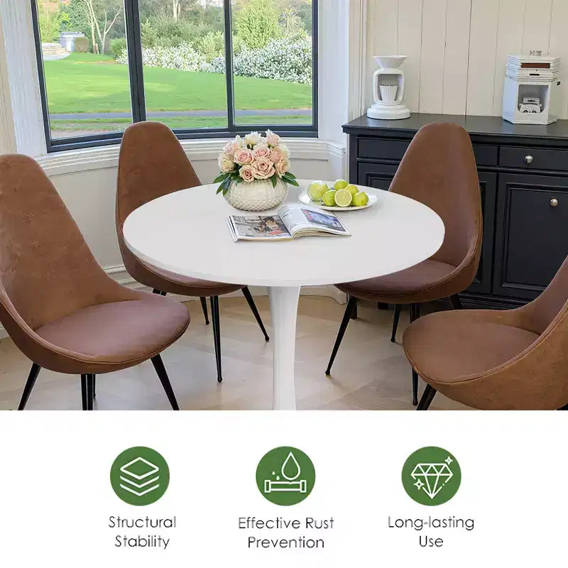 MAYEERTY 31.5 Small Round Dining Tulip Table, Wood Top, Metal Base, Seats 2-4, Black