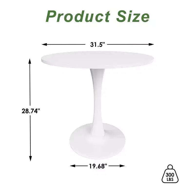MAYEERTY 31.5 Small Round Dining Tulip Table, Wood Top, Metal Base, Seats 2-4, Black