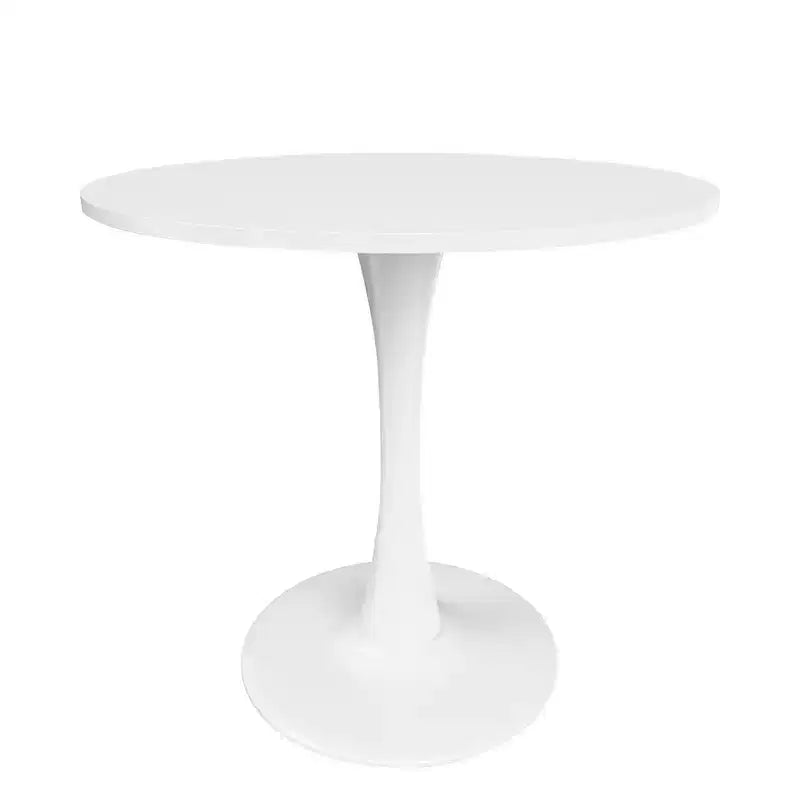 MAYEERTY 31.5 Small Round Dining Tulip Table, Wood Top, Metal Base, Seats 2-4, Black