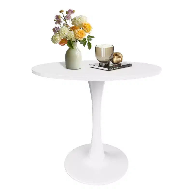 MAYEERTY 31.5 Small Round Dining Tulip Table, Wood Top, Metal Base, Seats 2-4, Black