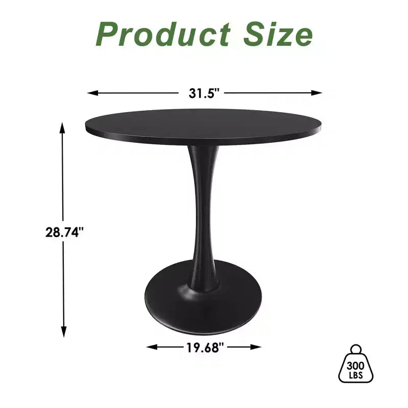 MAYEERTY 31.5 Small Round Dining Tulip Table, Wood Top, Metal Base, Seats 2-4, Black