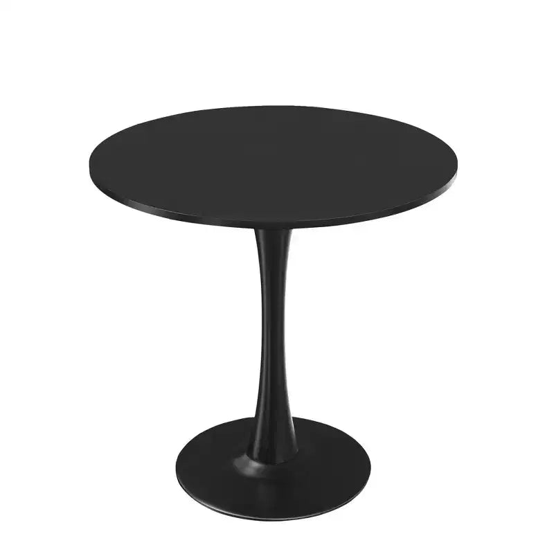 MAYEERTY 31.5 Small Round Dining Tulip Table, Wood Top, Metal Base, Seats 2-4, Black