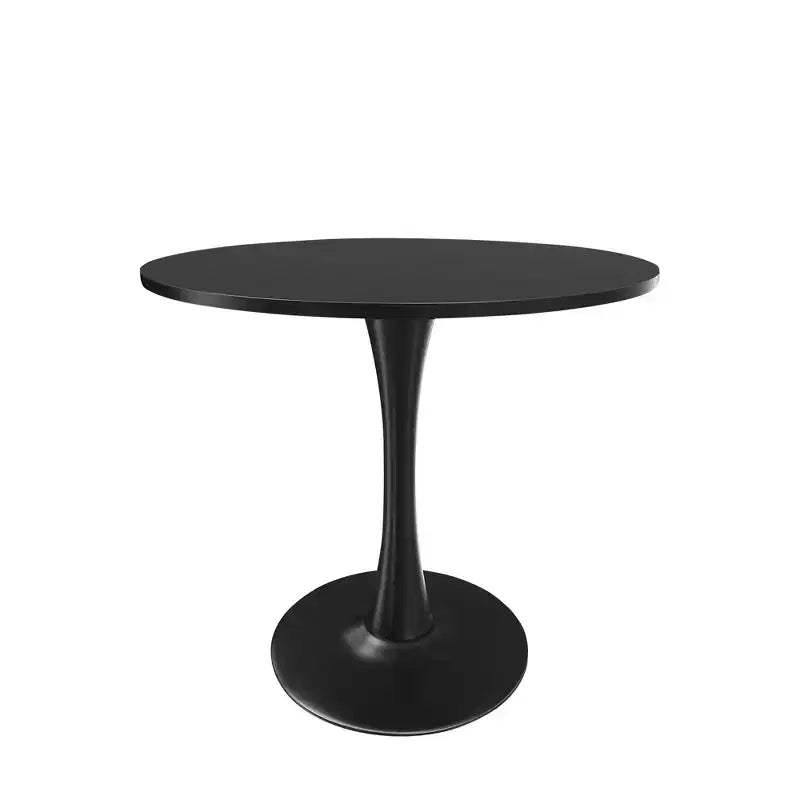 MAYEERTY 31.5 Small Round Dining Tulip Table, Wood Top, Metal Base, Seats 2-4, Black