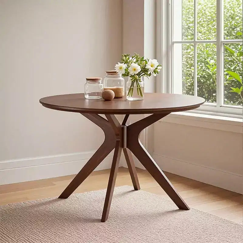MAYEERTY 31.5 Small Round Dining Tulip Table, Wood Top, Metal Base, Seats 2-4, Black
