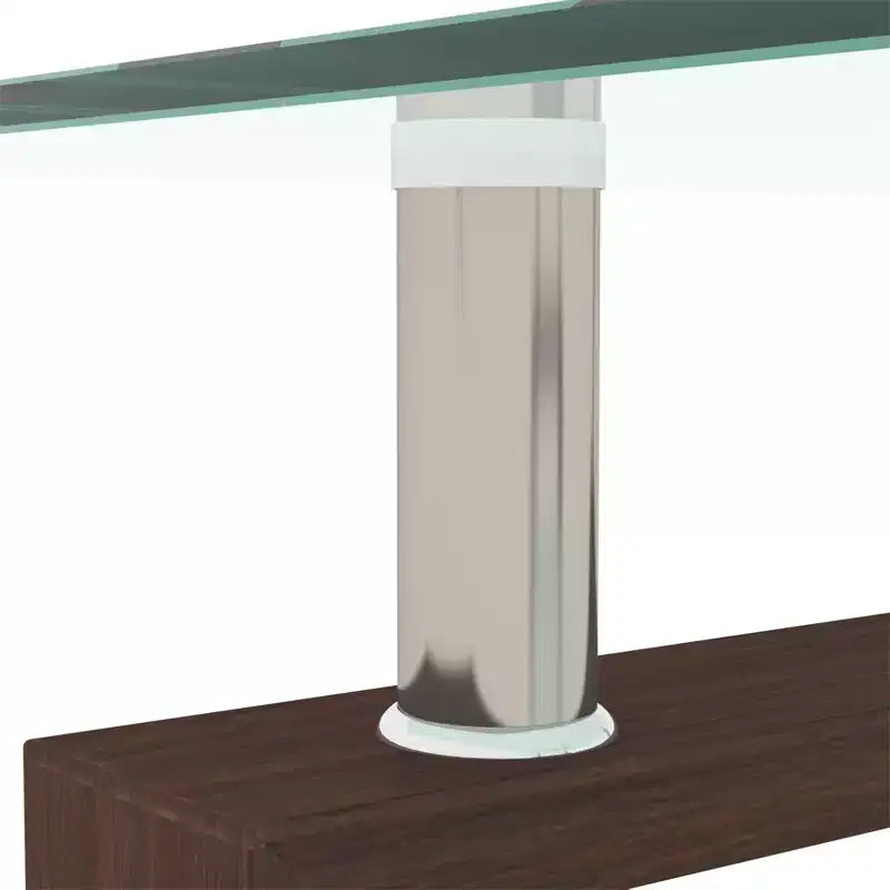 Modern Rectangular Glass Coffee Table with Lower Shelf, Living Room or Office Side Table