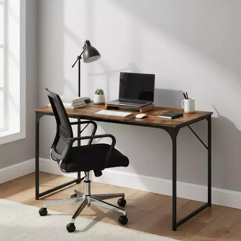 FurnitureR 47.2 Home Office Table Simple Computer Desk Laptop PC Writing Sturdy Metal Frames for Study Room, Rustic Brown