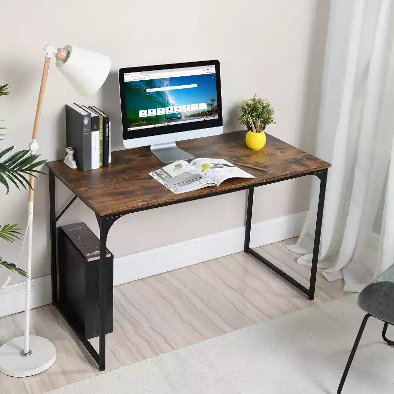 FurnitureR 47.2 Home Office Table Simple Computer Desk Laptop PC Writing Sturdy Metal Frames for Study Room, Rustic Brown