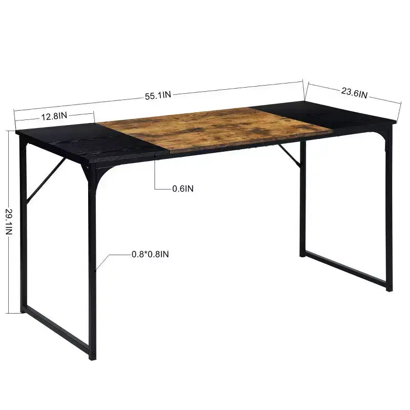 FurnitureR 55 Home Office Table Laptop PC Writing Computer Desk with Sturdy Metal Frames for Study Room, Brown&Black