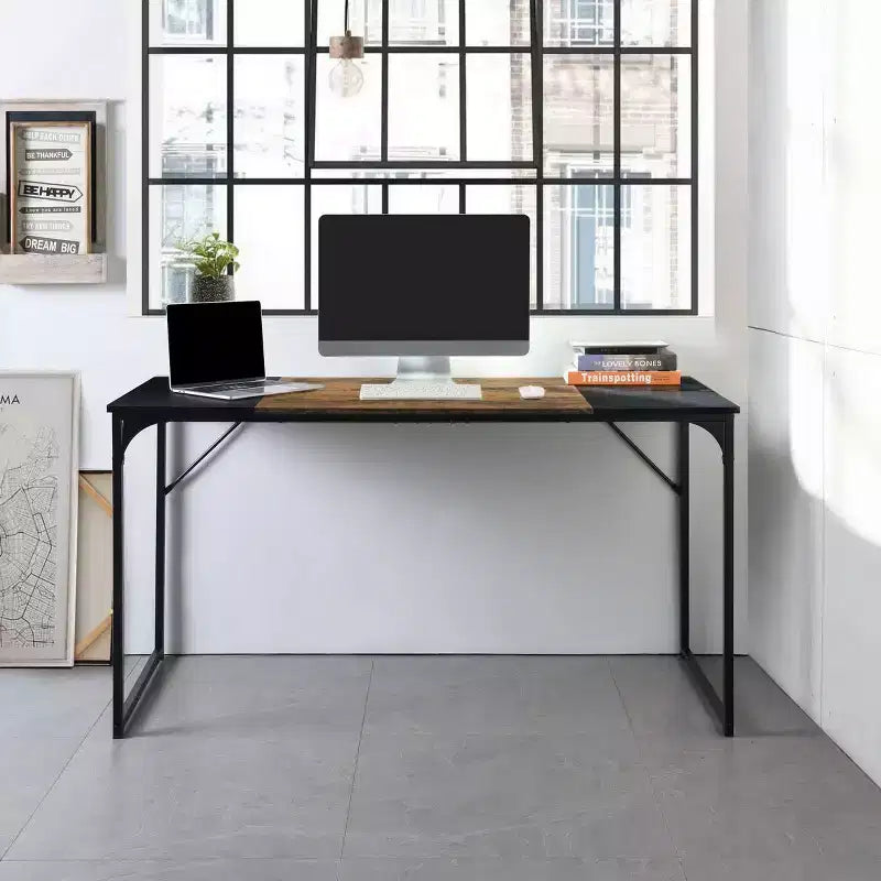 FurnitureR 55 Home Office Table Laptop PC Writing Computer Desk with Sturdy Metal Frames for Study Room, Brown&Black