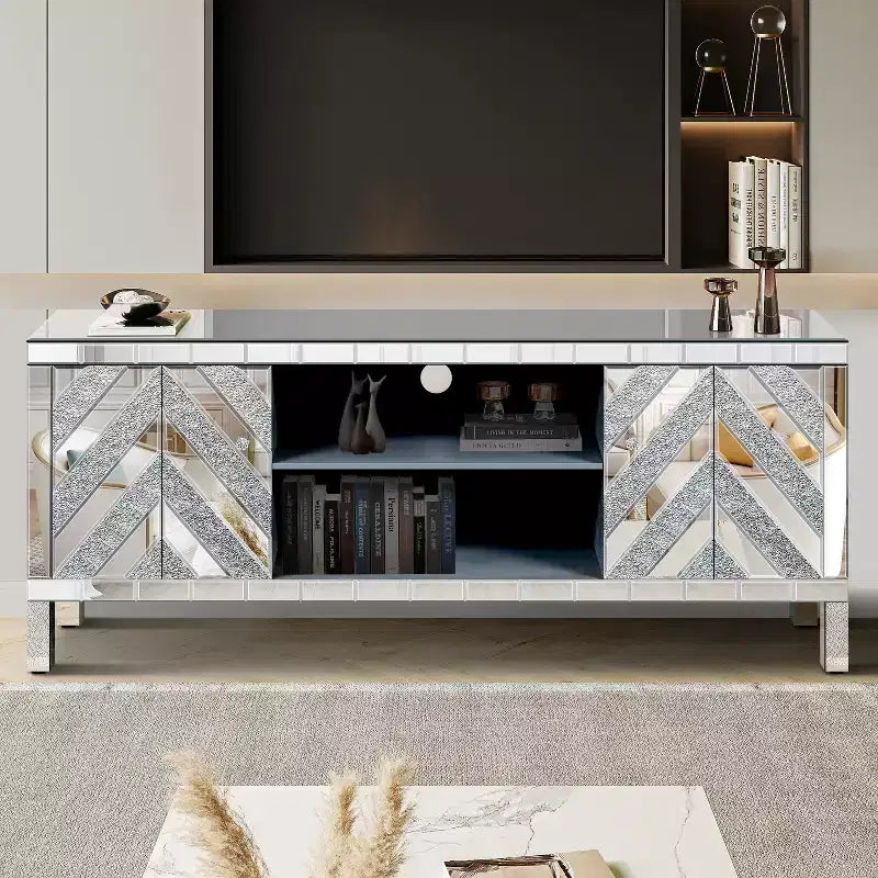 TV Stand for 65 Inch TV, Mid Century Center with Storage, TV Console with Open Shelf and 2 Cabinets for Bedroom and Living Room