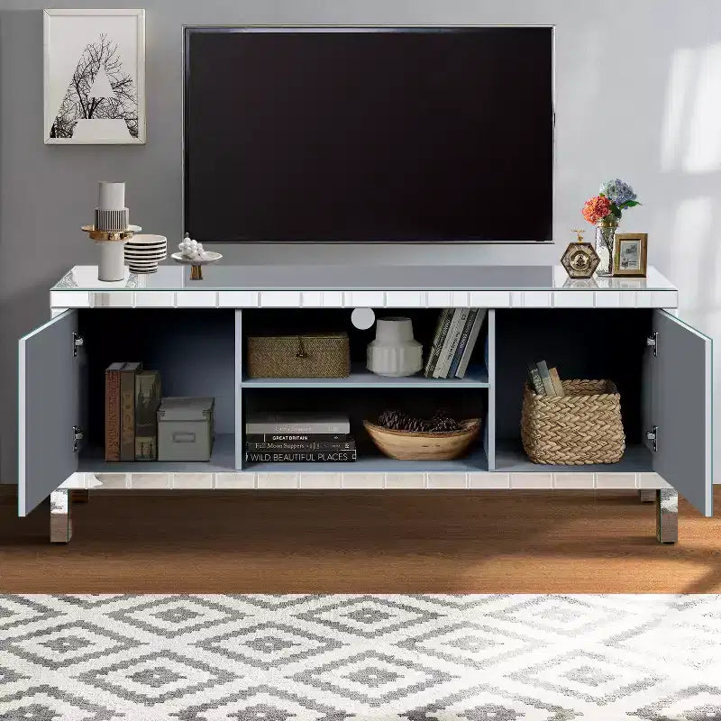 TV Stand for 65 Inch TV, Mid Century Center with Storage, TV Console with Open Shelf and 2 Cabinets for Bedroom and Living Room