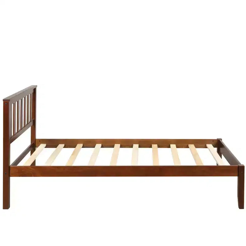 Wood Twin Size Platform Bed Frame with Headboard and Footboard for Kids Boys Girls Teens Adults, Walnut