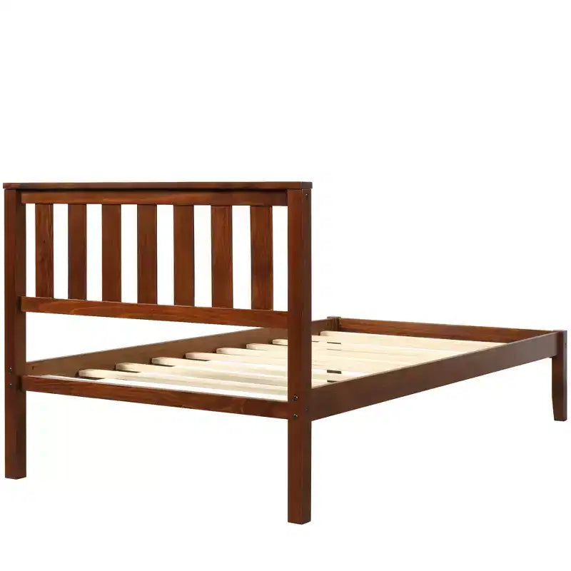 Wood Twin Size Platform Bed Frame with Headboard and Footboard for Kids Boys Girls Teens Adults, Walnut