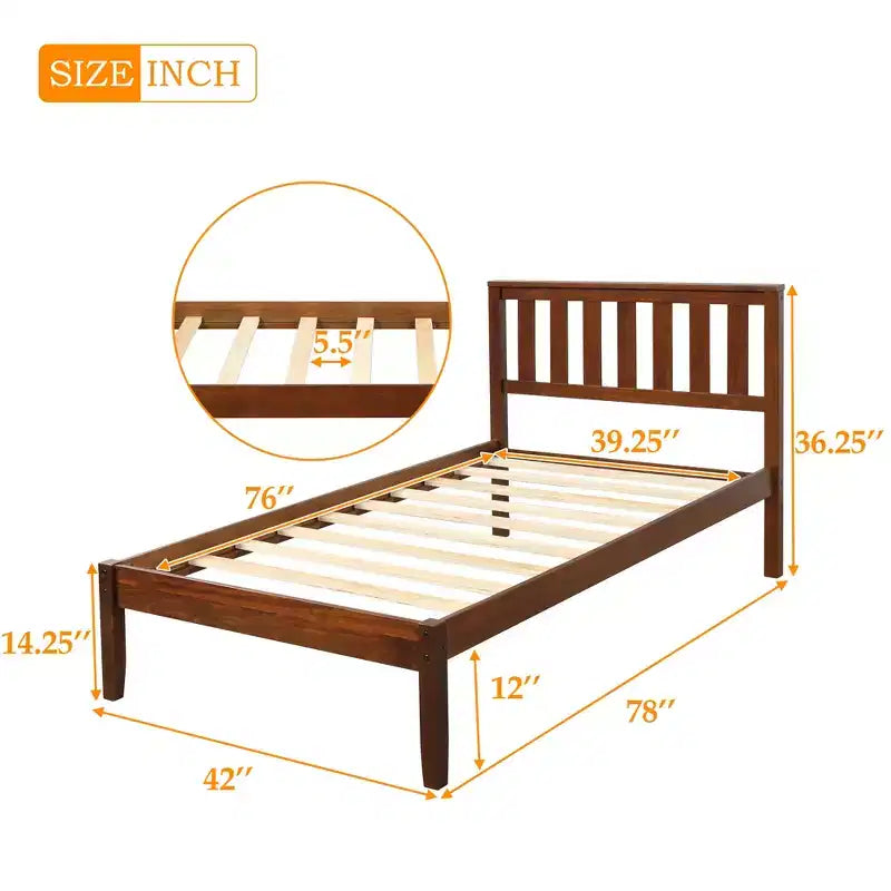 Wood Twin Size Platform Bed Frame with Headboard and Footboard for Kids Boys Girls Teens Adults, Walnut