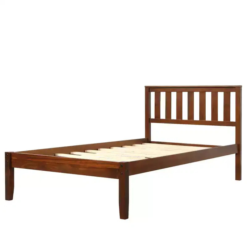 Wood Twin Size Platform Bed Frame with Headboard and Footboard for Kids Boys Girls Teens Adults, Walnut