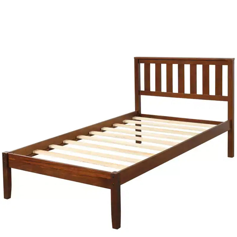 Wood Twin Size Platform Bed Frame with Headboard and Footboard for Kids Boys Girls Teens Adults, Walnut