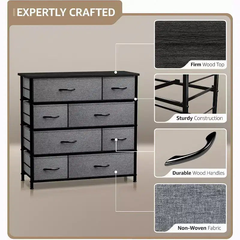 Sorbus Dresser with 8 Drawers - Storage Chest Organizer with Steel Frame, Wood Top, Handles, Fabric Bins