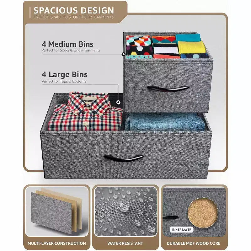Sorbus Dresser with 8 Drawers - Storage Chest Organizer with Steel Frame, Wood Top, Handles, Fabric Bins