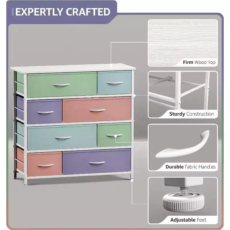 Sorbus Dresser with 8 Drawers - Storage Chest Organizer with Steel Frame, Wood Top, Handles, Fabric Bins
