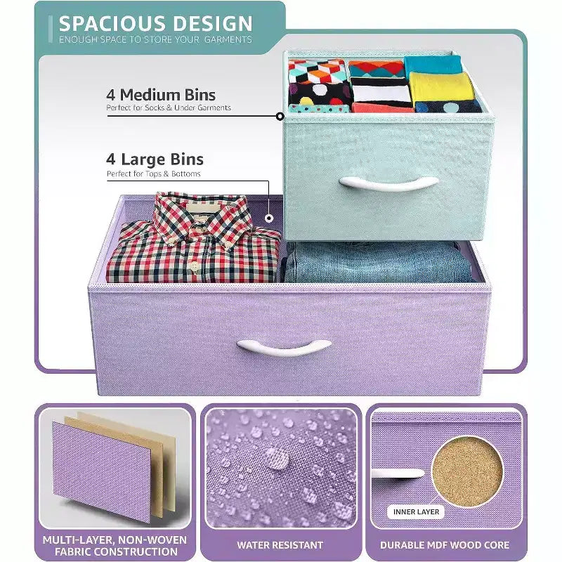 Sorbus Dresser with 8 Drawers - Storage Chest Organizer with Steel Frame, Wood Top, Handles, Fabric Bins
