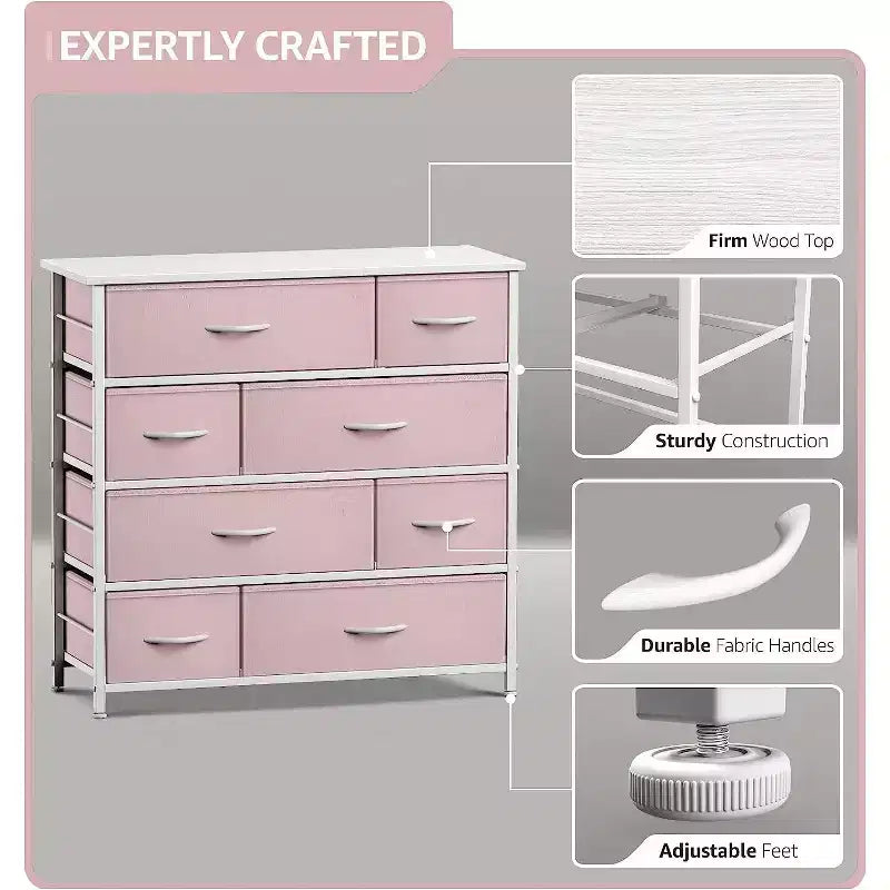 Sorbus Dresser with 8 Drawers - Storage Chest Organizer with Steel Frame, Wood Top, Handles, Fabric Bins