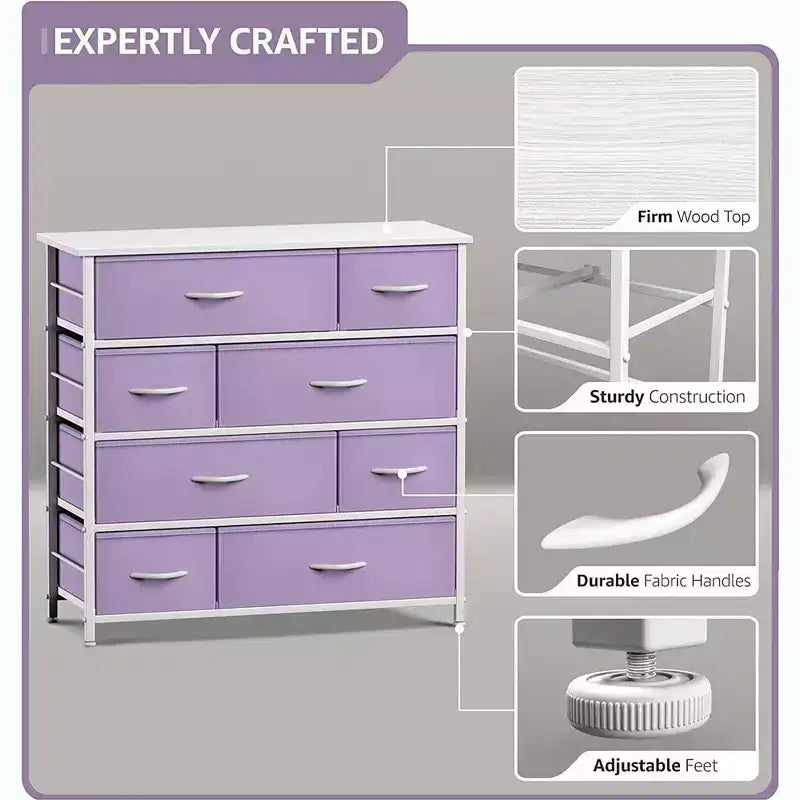 Sorbus Dresser with 8 Drawers - Storage Chest Organizer with Steel Frame, Wood Top, Handles, Fabric Bins