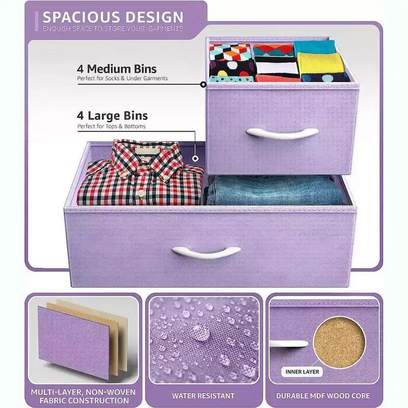 Sorbus Dresser with 8 Drawers - Storage Chest Organizer with Steel Frame, Wood Top, Handles, Fabric Bins
