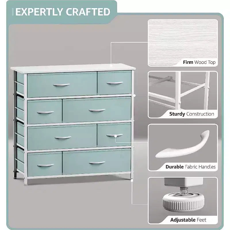 Sorbus Dresser with 8 Drawers - Storage Chest Organizer with Steel Frame, Wood Top, Handles, Fabric Bins