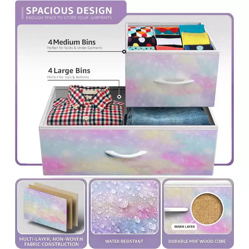 Sorbus Dresser with 8 Drawers - Storage Chest Organizer with Steel Frame, Wood Top, Handles, Fabric Bins