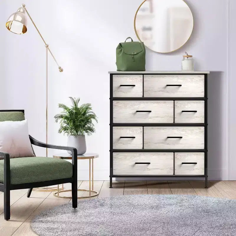 Sorbus Dresser with 8 Drawers - Storage Chest Organizer with Steel Frame, Wood Top, Handles, Fabric Bins