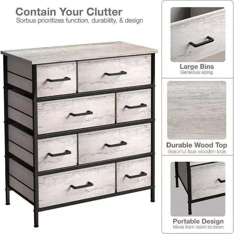 Sorbus Dresser with 8 Drawers - Storage Chest Organizer with Steel Frame, Wood Top, Handles, Fabric Bins