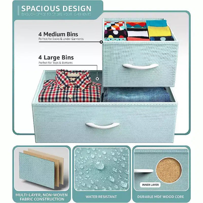 Sorbus Dresser with 8 Drawers - Storage Chest Organizer with Steel Frame, Wood Top, Handles, Fabric Bins