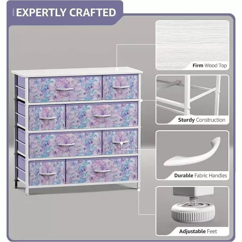 Sorbus Dresser with 8 Drawers - Storage Chest Organizer with Steel Frame, Wood Top, Handles, Fabric Bins