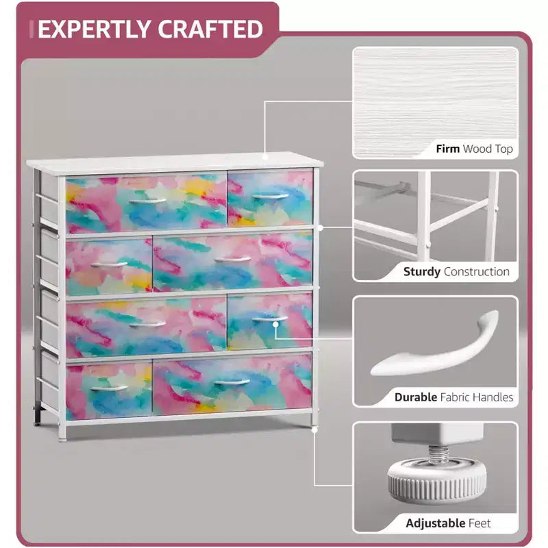 Sorbus Dresser with 8 Drawers - Storage Chest Organizer with Steel Frame, Wood Top, Handles, Fabric Bins